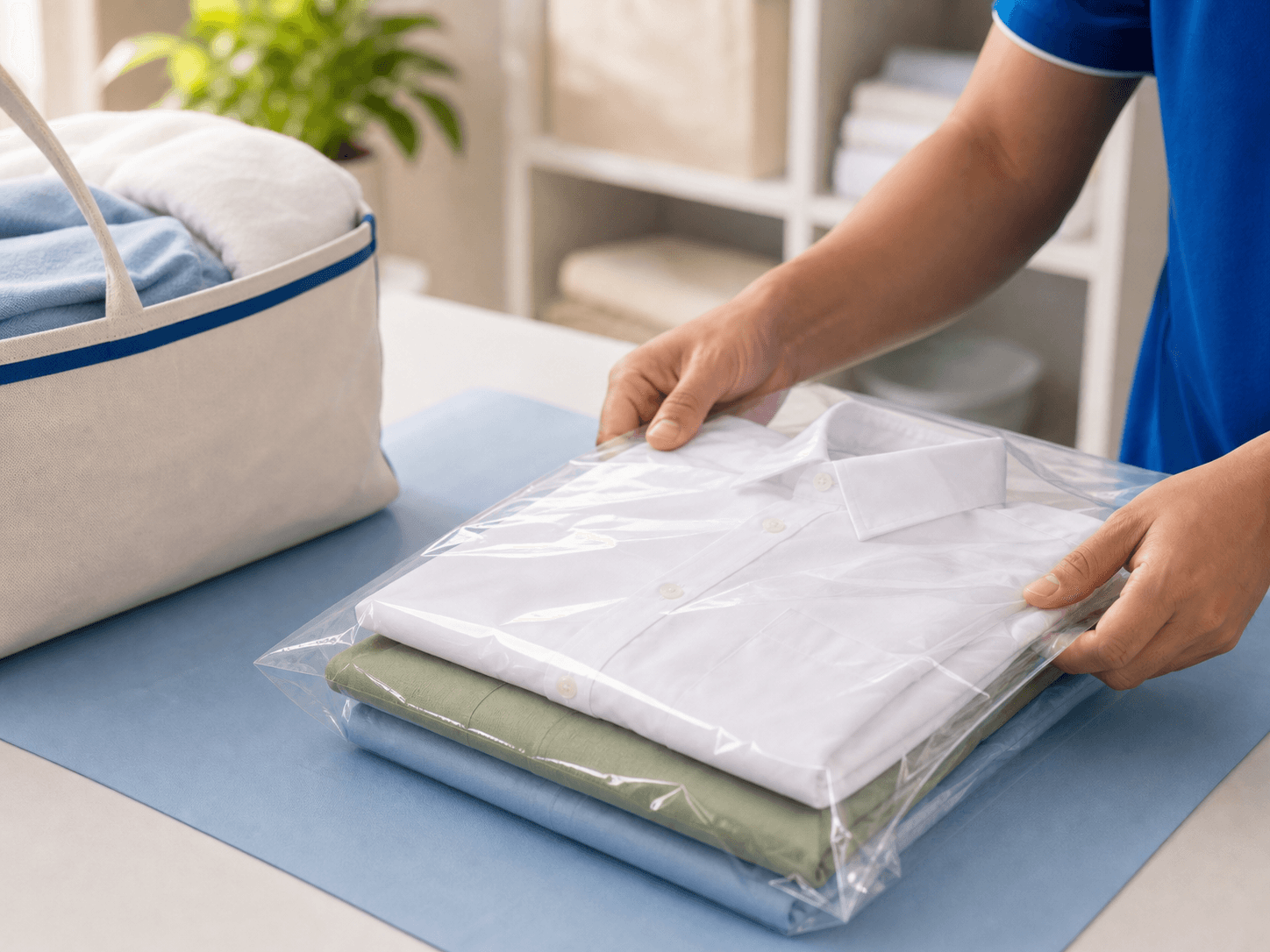 Premium folded garments packed in protective cover